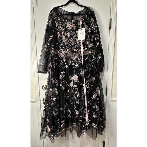 Mac Duggal Floral Embroidered Long Sleeve Dress Black Pink Plus Sz 22 NWT 20476 - Picture 2 of 16